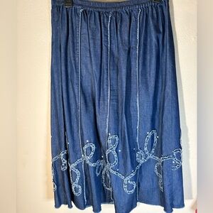 Reba Indigo Denim A line Skirt with Boho Trim